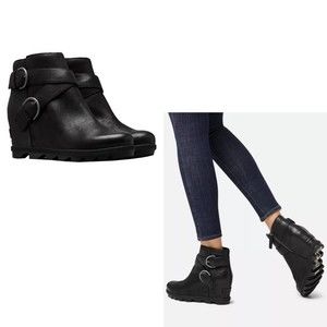Sorel Joan of Arctic size 10 Waterproof Leather Wedge II Buckle Boot, Black